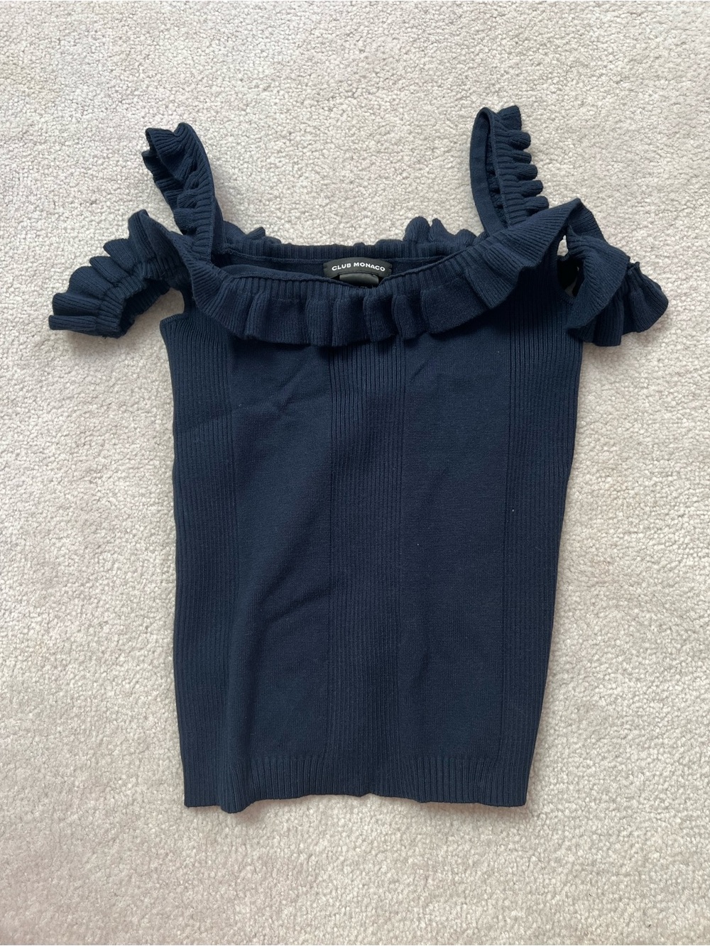 Club Monaco Navy Ruffled Knit Tank